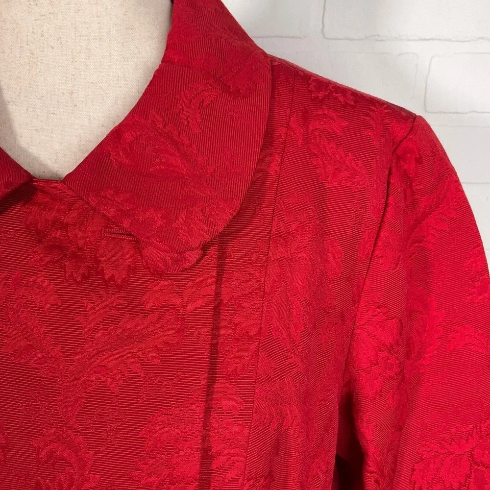 Talbots Jacket Women L Red Jacquard‎ Floral Double Breasted Button Party Formal